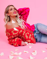 Skips A Beat – Zweifarbige Strickjacke mit Knopfleiste vorne und Leopardenmuster