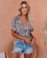 Stitch V-Neck Leopard Tee