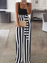 Striped High Waist Color Block Vest Jumpsuit