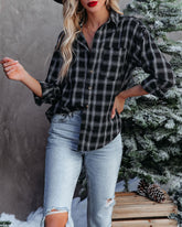 Sunelle Kariertes Button-Down-Oberteil aus Baumwollmischung - Schwarz