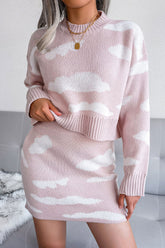 Robe courte en tricot contrastant avec mini-jupe deux pièces - Rose