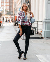 Haut à carreaux délavé à l'acide Thea à demi-fermeture éclair