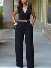 V-neck Sleeveless High Waist Slim Jumpsuit