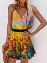 V-Neck Sleeveless Print Suspender Dress