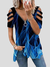 Schulterfreies T-Shirt mit V-Ausschnitt, Reißverschluss und Cutout