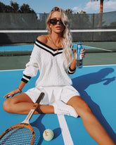 Varsity Cable Knit Sweater - Ivory