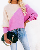 Vice Versa Colorblock Strickpullover - Taupe Fuchsia
