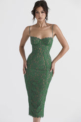 Vintage Eyelash Sweetheart Bodycon Spitzen-Cocktail-Midikleid - Grün