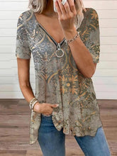 Lässige T-Shirts mit V-Ausschnitt und Reißverschluss im Vintage-Stil