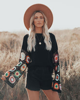 Wallflower Pullover aus Baumwollmischung mit Häkelärmeln