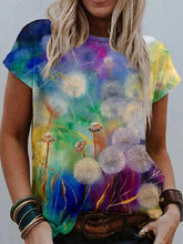 Kurzarm-T-Shirt mit Rundhalsausschnitt und Aquarell-Blumendruck