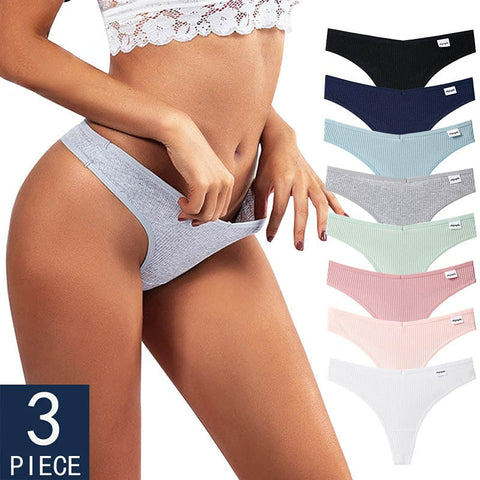 3Pcs/Lot V Waist Cotton G-String Thong Panties String Underwear Briefs Lingerie Underpant Low-Rise Ladies Intimate