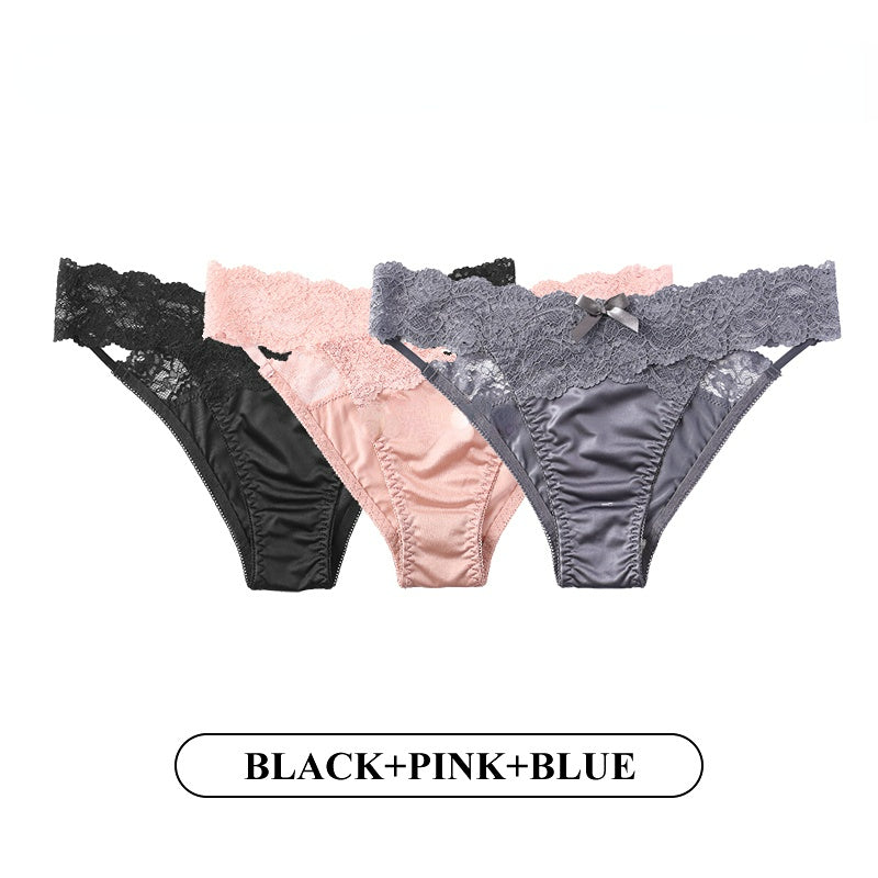 3Pcs/Lot Lace Panties Low-waist Underwear Female G String Thong Lingerie Temptation Hollow Out Intimates