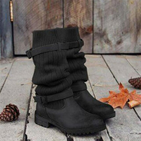 Elastische elegante Winterstiefel mit mittlerem Absatz