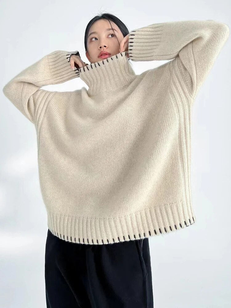 High Quality Pure Wool Turtleneck Loose Fit Sweaters