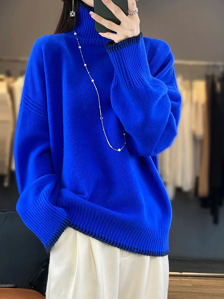 High Quality Pure Wool Turtleneck Loose Fit Sweaters