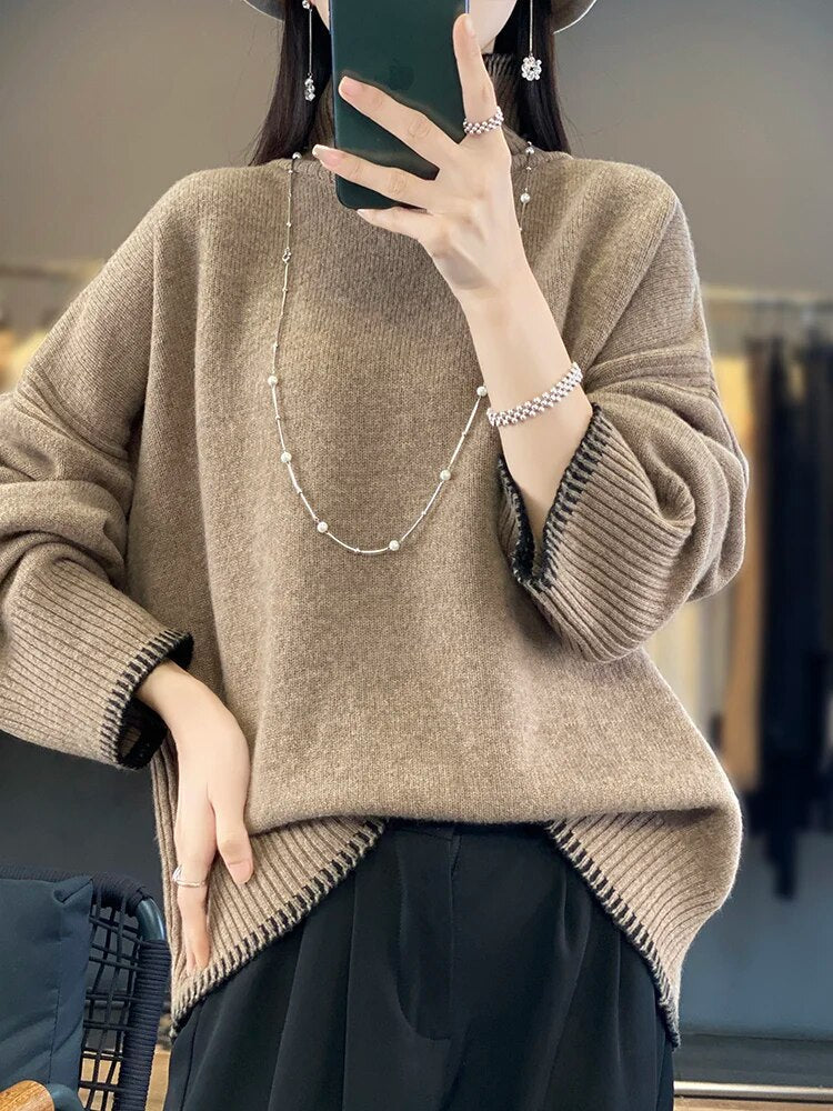 High Quality Pure Wool Turtleneck Loose Fit Sweaters