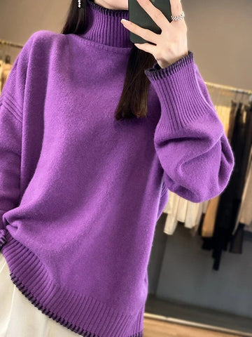 High Quality Pure Wool Turtleneck Loose Fit Sweaters