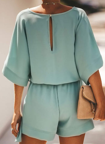 Spring Scene Pocketed Tie Romper - Clean Blue