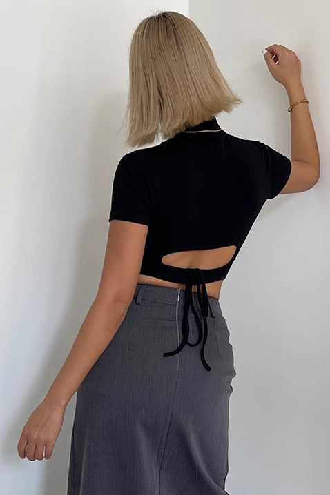 Round Neck Tie Back Backless Tops