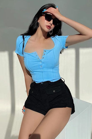 Tight Curved Hem Top Short Sleeved T-Shirt