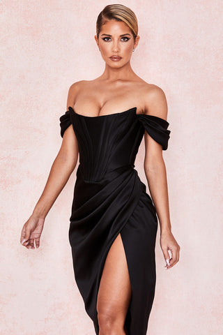 One Shoulder Gloves Draped Maxi Dress