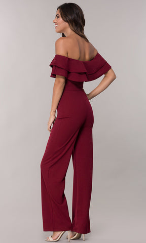 Jumpsuit mit V-Ausschnitt, Rüschen und hoher Taille