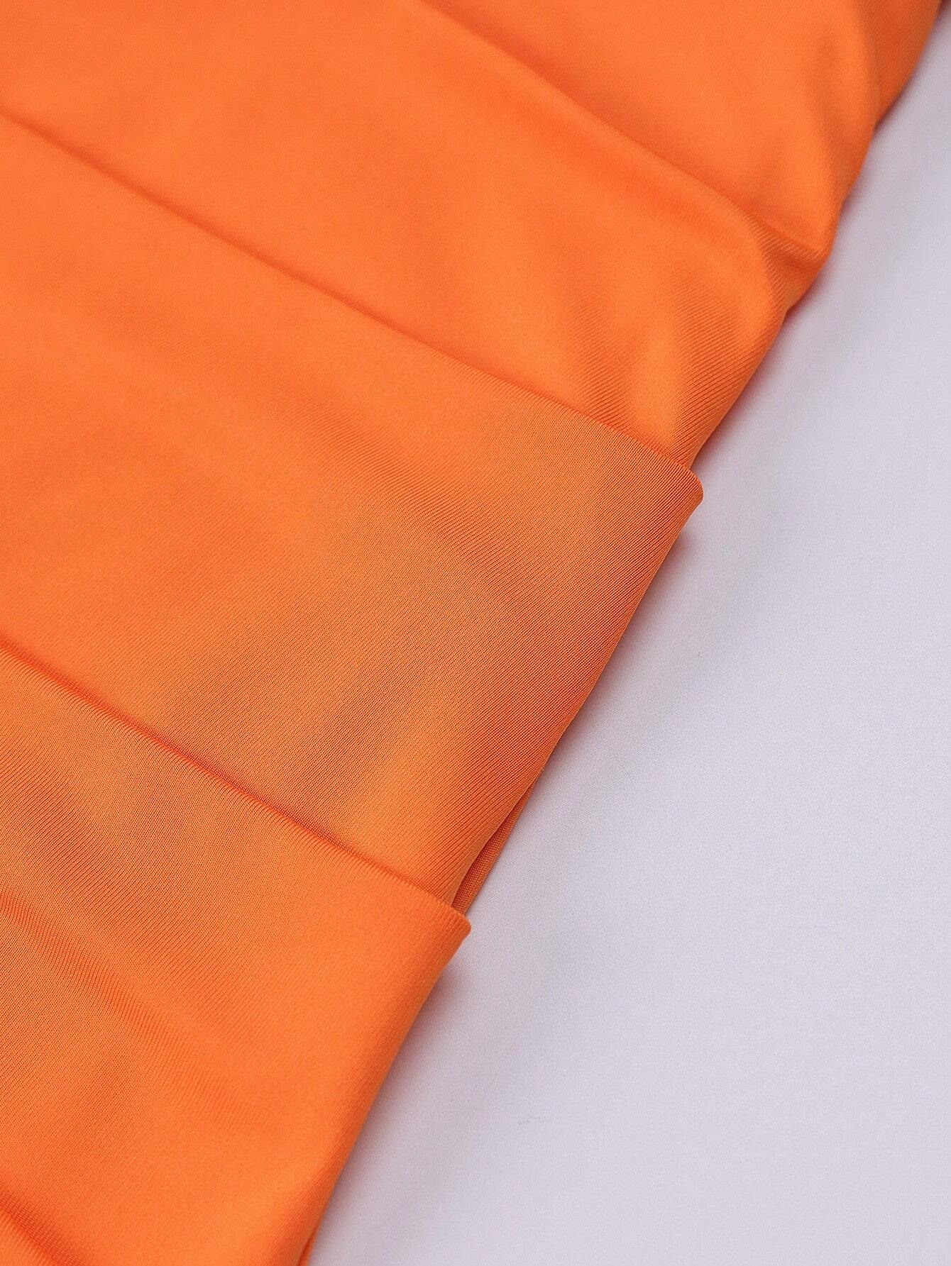 Vintage Square Neck Ruched Corset Fishtail Evening Maxi Dress - Orange Color