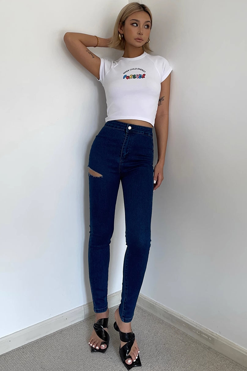 Pantalon en jean droit déchiré