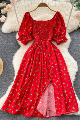 Robe longue fendue à imprimé floral romantique