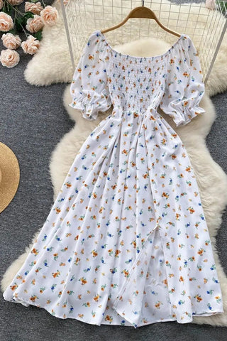 Romantic Floral Print Split Long Dress