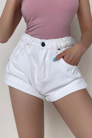 Retro High Waist Rolled Hem Loose Denim Shorts