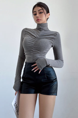 Long Sleeve Pleated Tight Top