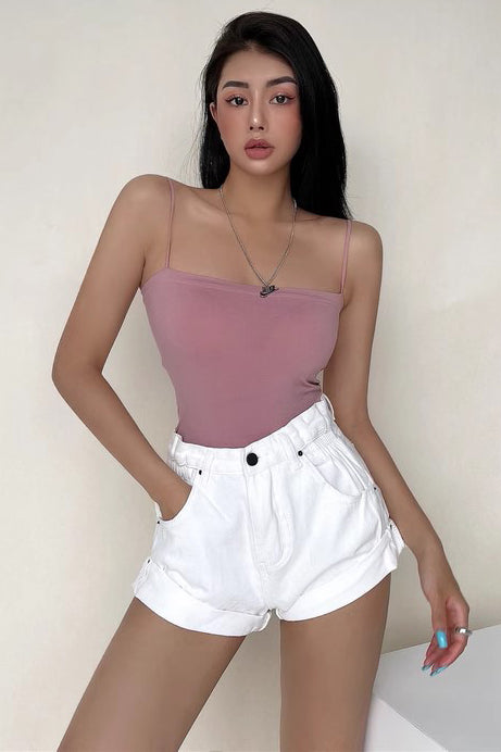 Retro High Waist Rolled Hem Loose Denim Shorts