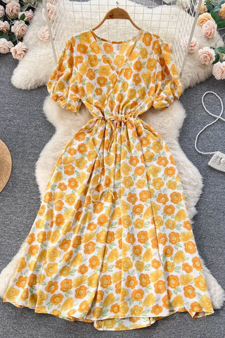 Romantic Floral Print Vacation Casual Long Party Dress