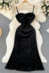 Strap Dress Elegant Lace Gothic Velvet Long Dress