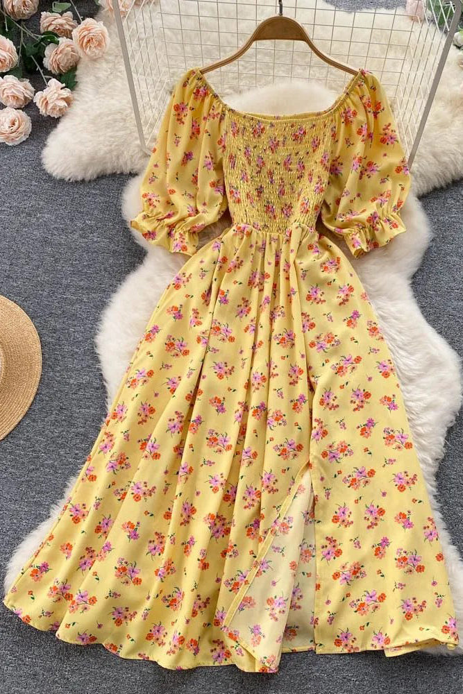 Robe longue fendue à imprimé floral romantique