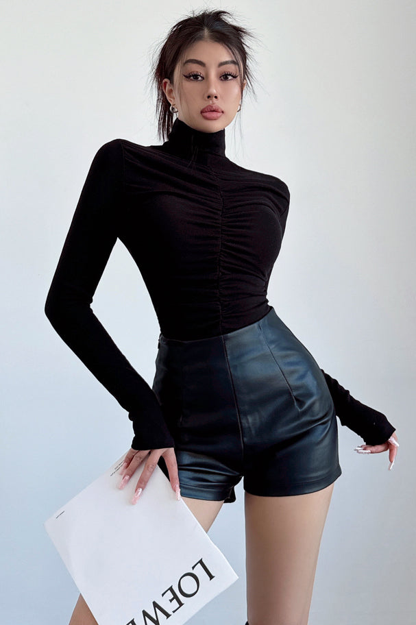 Long Sleeve Pleated Tight Top