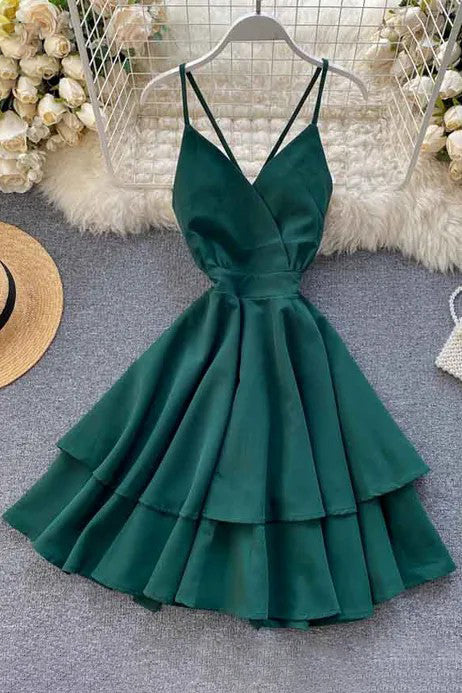 Bow Bandage Beach Dress V-neck Strap Double Ruffles Short Dress