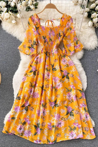 Robe romantique en mousseline à imprimé floral, robe de soirée de vacances