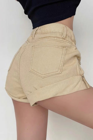 Lockere Retro-Jeansshorts mit hoher Taille und gerolltem Saum