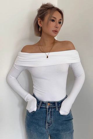 Sexy Off Shoulder One Line Neck Top Long Sleeve T-Shirt