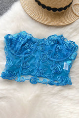 Floral Lace Embroidery Crop Top Patchwork Strapless Bra Bustier Short Tank Top