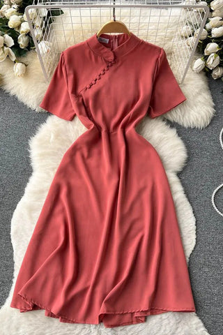 Elegant Stand Collar Shirt Party Dress