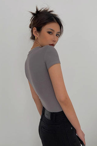 Sexy Elastic Tight Round Neck Short Sleeved T-Shirt Top