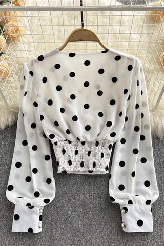 Polka Dot Shirts Vintage Zweireiher Langarm Slim Tops