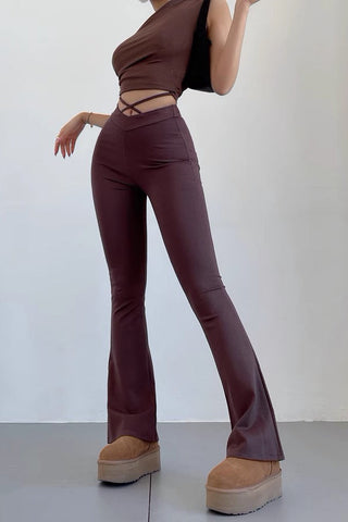 V-Shaped Waist Strap Slimming Micro Flared Pants