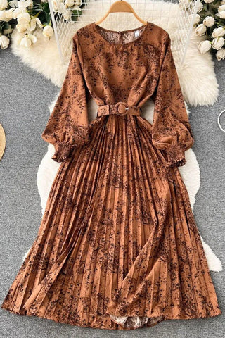 Robe longue plissée imprimée pour femme, élégante, à ceinture, robe de soirée à bandes