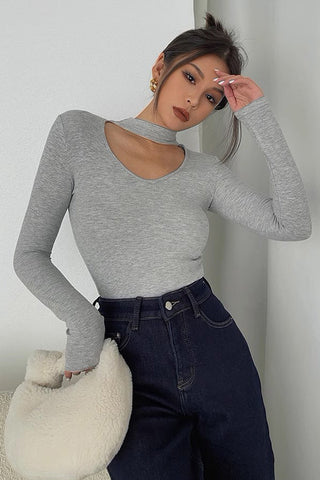 Sexy Hanging Neck Long Sleeve Underlay Elastic Top