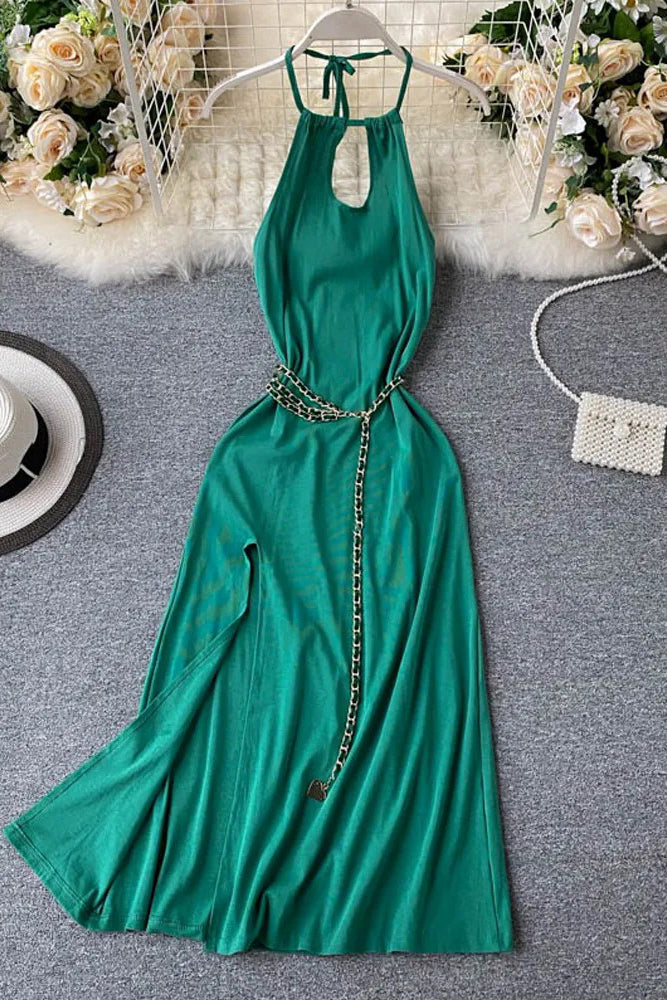 Chains Belt High Split Long Dress Backless Party Dress